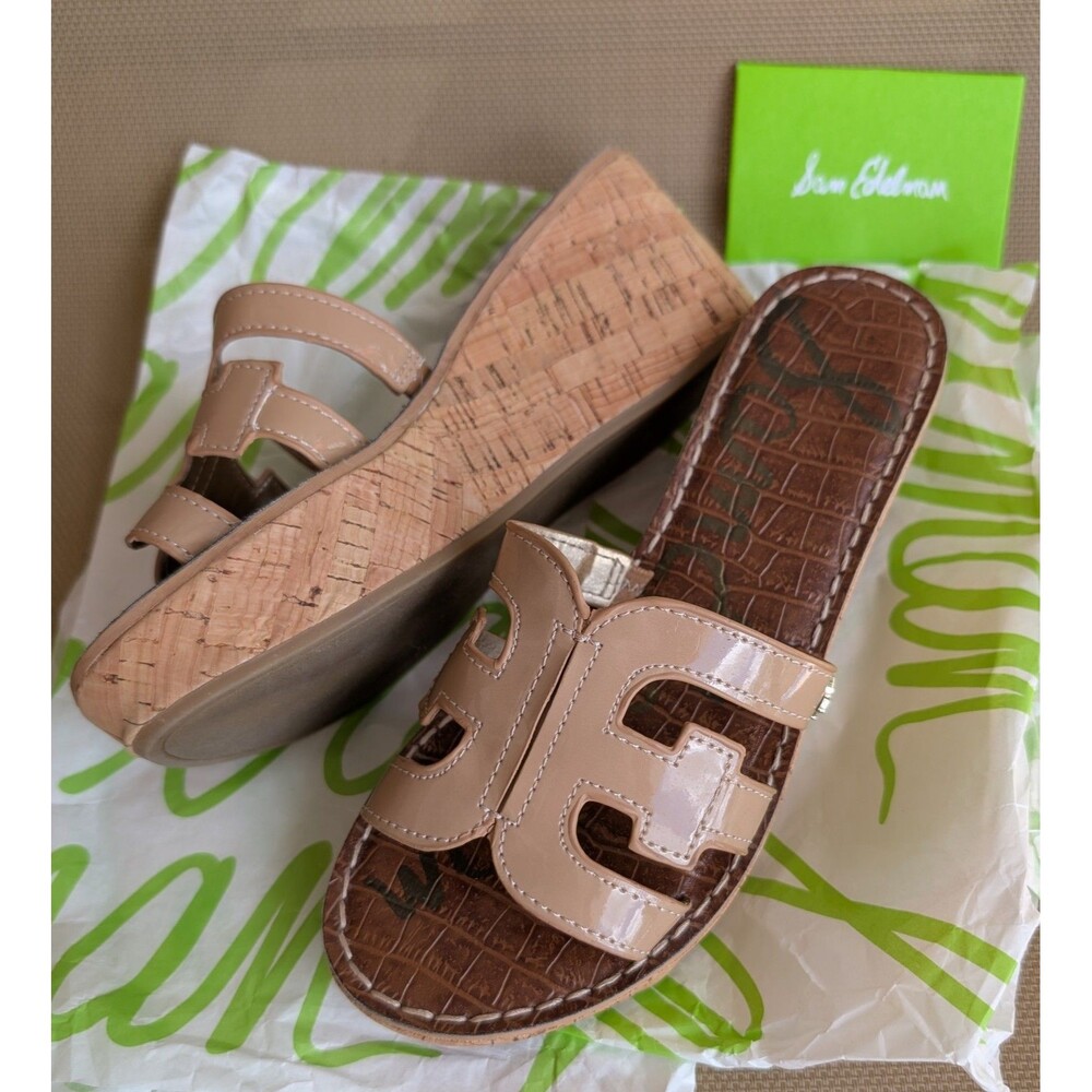 Sam Edelman Rolita Platform Cork Wedge Sandals Tan Open Toe Straps Slide Size 6